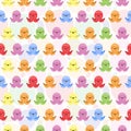 Vector seamless pattern with cute octopuses; colorful children background.